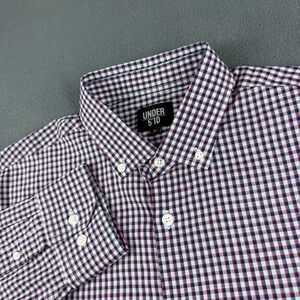 Under 5'10 Shirt Men's L Blue Red Gingham Cotton Lightweight Oxford OCBD Dress